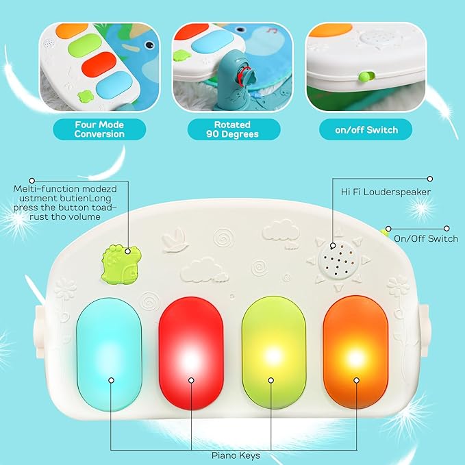 TOY Life Baby Play Mat for Babies 0-6 Months - Tummy Time Mat Activity Center, Kick and Play Piano Playmat Gym for Newborn Babies 0 to 3 6 9 12 Months