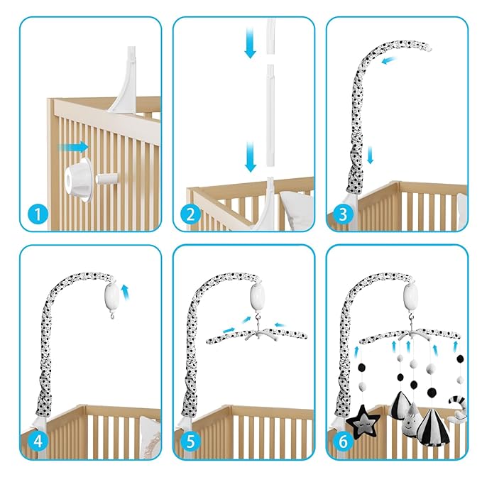 FEISIKE Baby Crib Mobile, Crib Toys Hanging with 35 Lullabies, 3 Modes Digital Musical Box（Turn Only, Music Only, Turn & Music Newborn Baby Toys Black/White for Boys and Grils