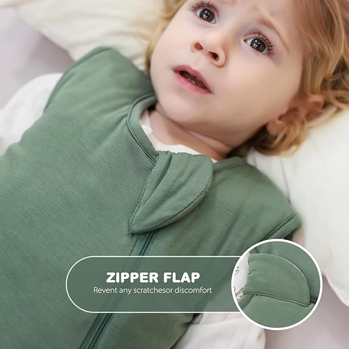 Mosebears Unisex Rayon Made from Bamboo Sleep Sack with 2-Way Zipper,2.5 Tog Baby Winter Sleep Sack (Dark Green,0-6 Months)