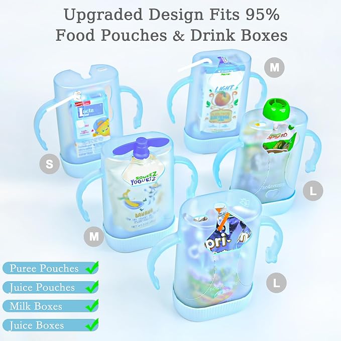 MOMUSE Dual-Lid Squeeze Pouch Holder for Food Pouches & Drink Boxes, Baby Pouch Holder with Larger Capacity, Versatile Design for Self-Feeding, Anti-Squeeze Pouch Holder No Spill No Mess, Lightweight