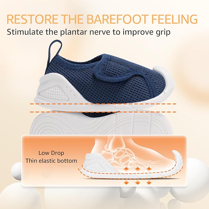 Baby Boys Girls First Walking Shoes Wide Toe Box Infant Sneakers Lightweight Breathable Slip On Barefoot Shoes