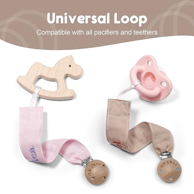 TYRY.HU Personalized Pacifier Clip with Name, Embroidery Pacifier Holder for Baby Girls and Boys, Neutral Binky Clips Universally Fit All Pacifiers & Baby Toys, Baby Gift, 2 Pack(Pink, Khaki)