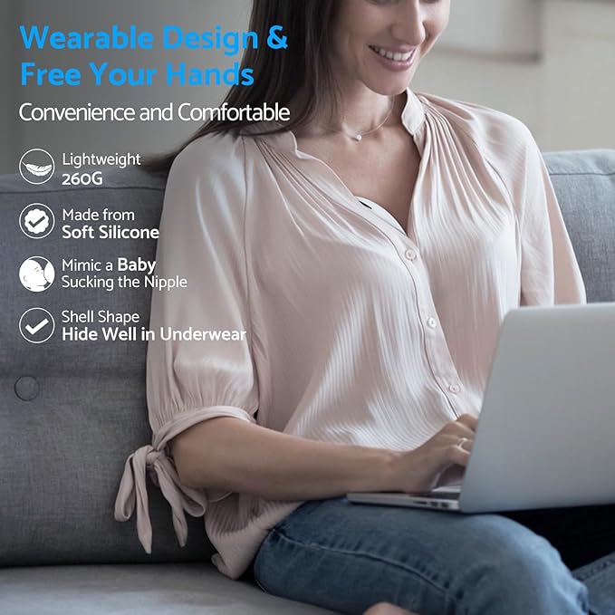 Hands Free Breast Pump - Wearable Breastpump with 4 Mode & 12 Levels, Portable Electric Breast Pump, Strong Suction, Low Noise, 24/21/19mm Flange (1 Pack)