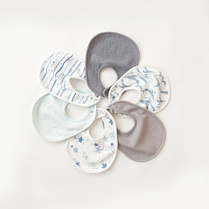 Konssy 6-Pack Muslin Baby Bibs for Boys & Girls, Soft Cotton Absorbent Bandana Drool Bibs for Drooling & Teething