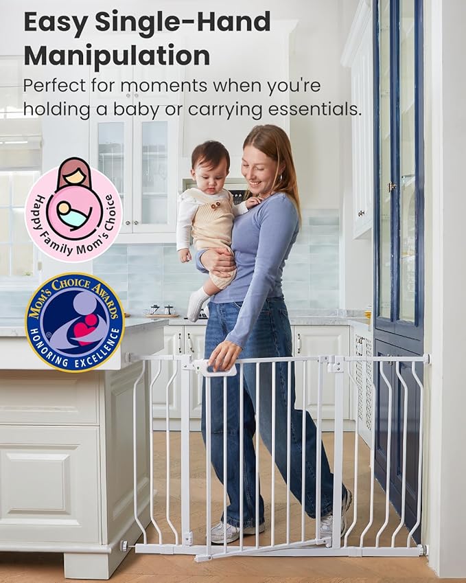 Mom's Choice-GROWNSY Baby Gate for Stairs, 30.5"-43" Pressure Mounted Pet Gate for Doorways-Auto Close Dog Gate for The House-Easy Installation & Walk Thru Wide Safety Gate