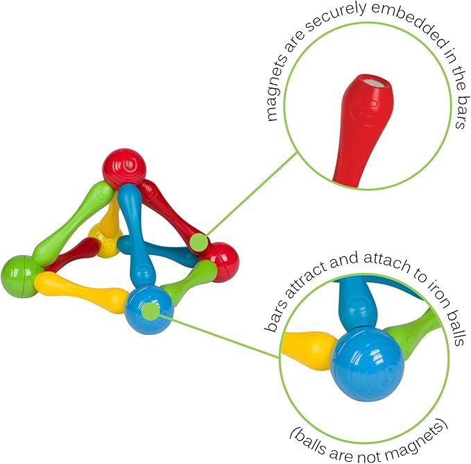 Goobi 40 Piece Construction Set Large Building Blocks Developmental Play Magnetic Sticks STEM Learning Colors Creativity Imagination 3D Puzzle Educational Toys for Ages 1 2 3 Year Toddlers Preschool