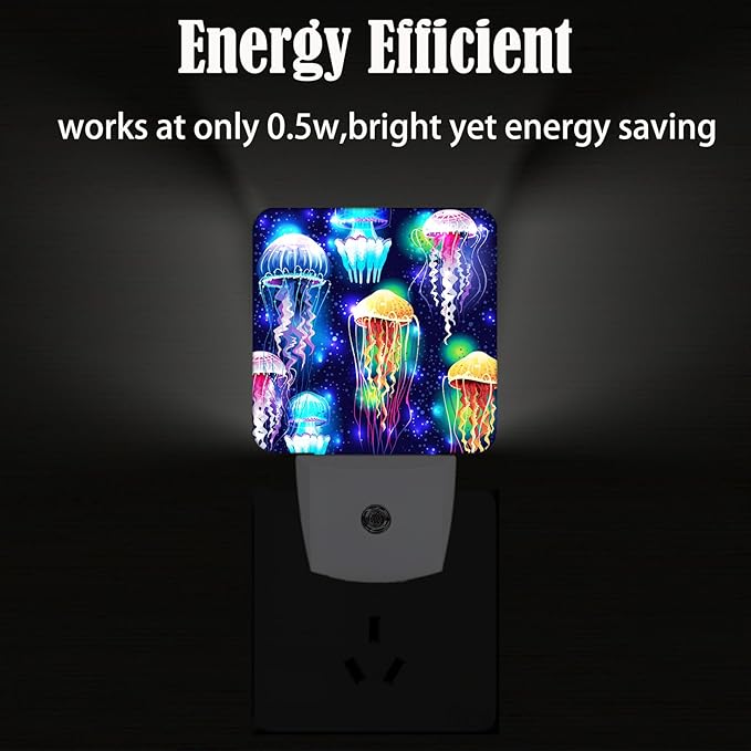Glowing Jellyfish Night Light,Plug-in Night Lights with Dusk to Dawn Sensor for Stairway,Hallway,Bedroom Sleep Friendly Ideal for Women/Girls/Boys Gift,0.5w