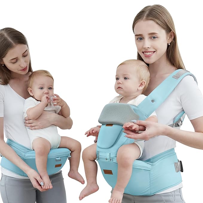 Baby Carrier with Hip Seat, Baby Carrier Newborn to Toddler, 6-in-1 Ways to Carry, All Seasons, Adjustable Baby Holder Carrier for Breastfeeding(Baby Blue)