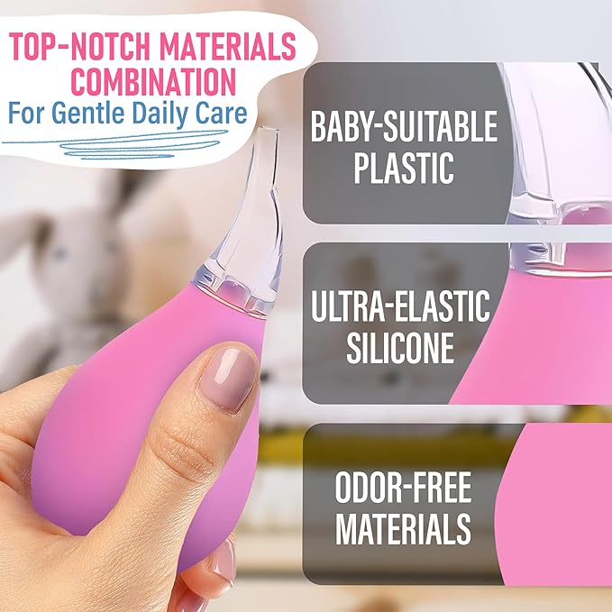 3 Pcs Nose Bulb Syringe for Baby - Compact Suction Bulb for Infants Made of High-Quality Odorless Silicone, Durable, Easy to Use - Infant Nose Sucker for Effective Mucus Removal