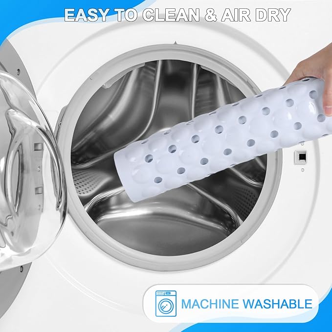 Linoows Bathtub and Shower Mats, 40x16 Inch Extra Large Non Slip Soft Bath Tub Mat with Suction Cups and Drain Holes for Bathroom Floor and Keep Tubs Clean, Machine Washable, White