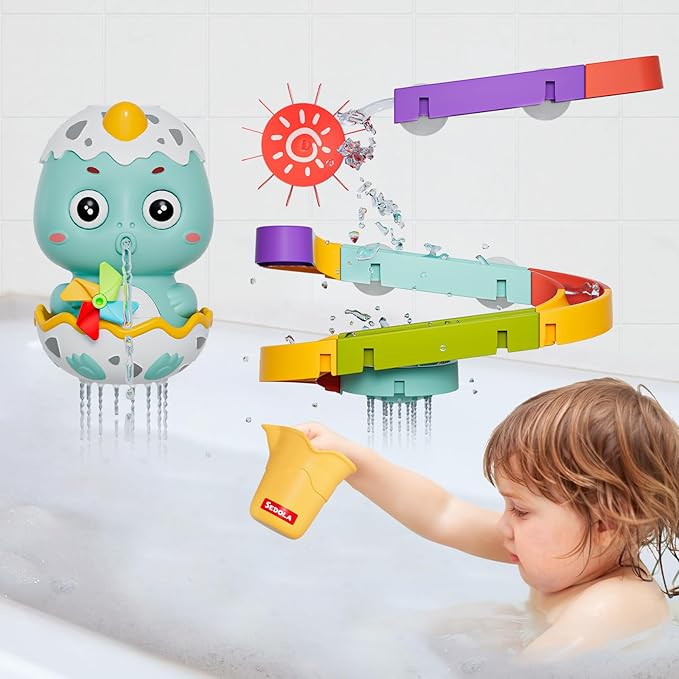 Bath Toys for Toddler 1-3, Kids Bathtub Time, Slide Wall Track for 1 2 Year Old, Dinosaur Spinning Toys 12-18 Months , Fun Birthday Gift for Baby Boys & Girls