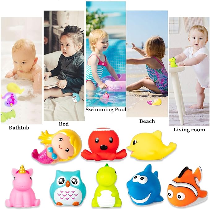 Bath Toys for Toddlers Baby 8 Pack Light Up Toys - Bathtub Toy Flashing Colourful LED Light Shower Bathtime for Kids Infants Shark, Clown Fish, Owl, Unicorn, Octopus, Dolphin, Dinosaur Mermaid