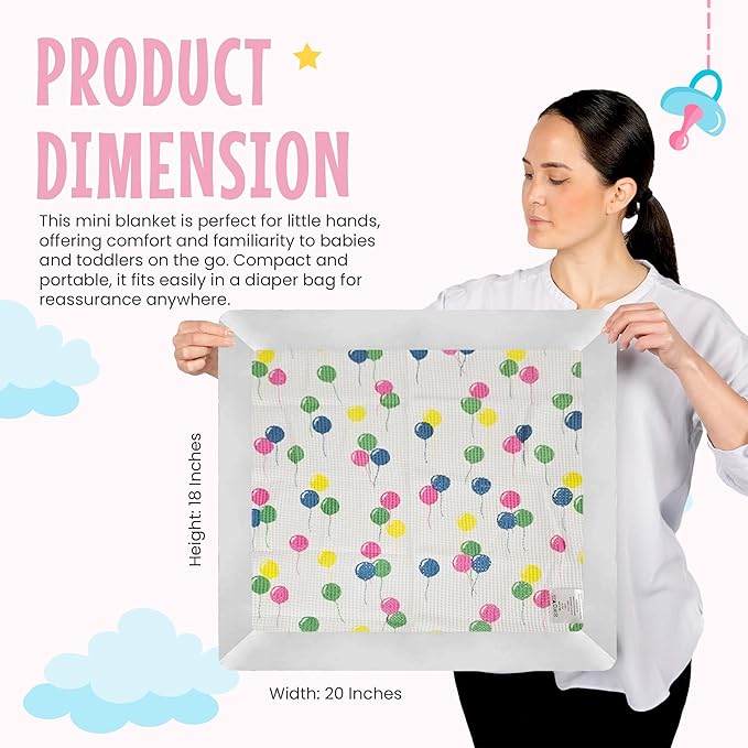 Thermal Waffle Knit Baby Blanket - Soft Breathable Mini Blanket for Newborns and Infants - Toddler Blankey for Strollers, Travel, Naptime and More - 18" x 20" (Balloon Multi, Nylon Trim)