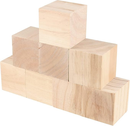 SINJEUN 8 Pack 2.75 Inch Wooden Block, Natural Unfinished Wooden Cube Solid Wood Block for Puzzle Making, DIY Projects, Home Decoration