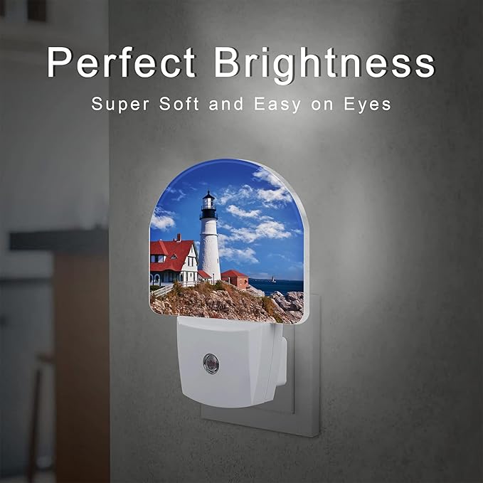 Beautiful White Lighthouse Night Light Plug into Wall, Ocean Seaside Lighthouse Dusk to Dawn Night Light Plug in,0.5w Energy Saving Sleep Friendly NightLight for Kids Boys Girls Home Decor