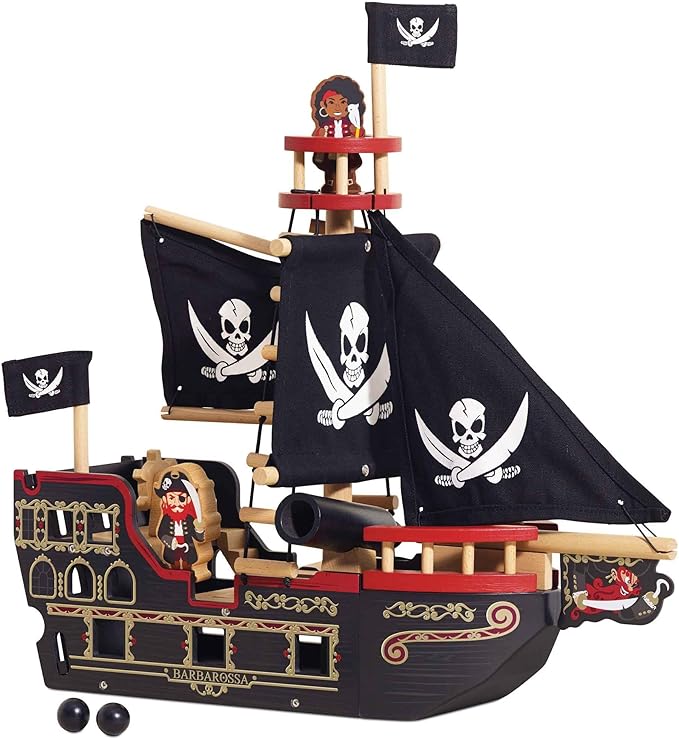 Le Toy Van Barbarossa Pirate Ship Set Premium Wooden Toys for Kids Ages 3 years & Up
