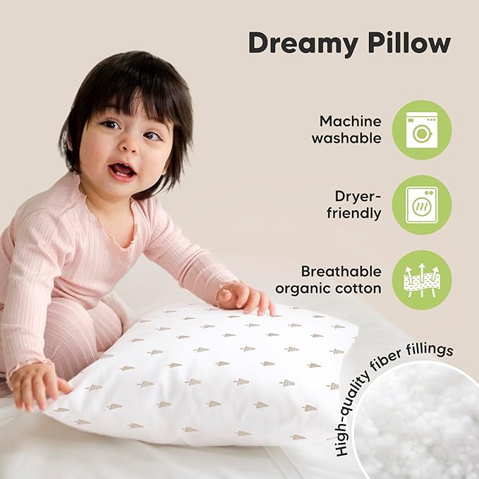 KeaBabies 2-Pack Toddler Pillow 13x18 - Soft Organic Cotton Kids Travel Bed Pillows for Sleeping, School, Nap, Machine Washable, Toddlers 2 to 5, Pillowcase Sold Separately (Pine Tree)