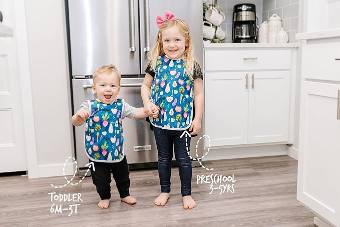 BapronBaby Pineapple Stripes Bapron - No Neck Tie Safer Bib for Baby & Toddler - Soft Waterproof Stain Resistant - Machine Washable - Sz Preschool 3-5yrs