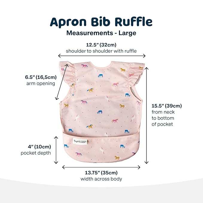 Tiny Twinkle Short Sleeve Apron Baby & Toddler Bib for Girls – Waterproof, Mess-Proof Bibs for Eating & Feeding, Machine Washable,Perfect Holiday Gift (Unicorn Confetti, 6–24M)