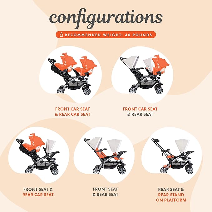 Baby Trend Infant and Toddler Double Stroller & Car Seat Combo, 2 Pc Set, Khaki - Portable and Lightweight Stroller Duo and Car Seat Travel System Tandem