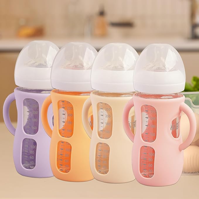 4 Pack Silicone Sleeves for Avent Natural Glass Baby Bottles, Anti Breakage Bottle Holder, Compatible with Philips Avent Glass Natural Baby Bottles (4 Pink, 8 OZ)