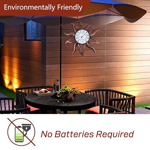 26'' Large Outdoor Thermometer, Premium Metal Sun Wall Thermometer Hygrometer No Need Battery, Decorative Indoor Outdoor Thermometer for Patio, Backyard, Garden, Living Room (Retro)