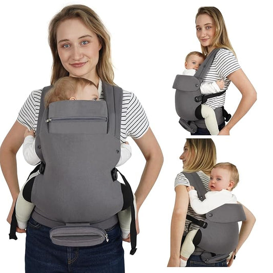 Baby Carrier, Baby Carrier Newborn to Toddler, Ergonomic, Cozy and Lightweight Infant Carrier for 7-44lbs, Toddler Carrier Ideal for Hands-Free Parenting with Zipper Pouch, Bottle Bag, Windproof Cover