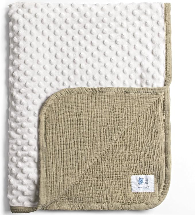 lulumoon Baby Blanket for Newborn Receiving: Minky Dot & Muslin Lightweight - Thermal Blanket Gift for Baby Shower & Hospital Welcoming 30"x40"（Olive）