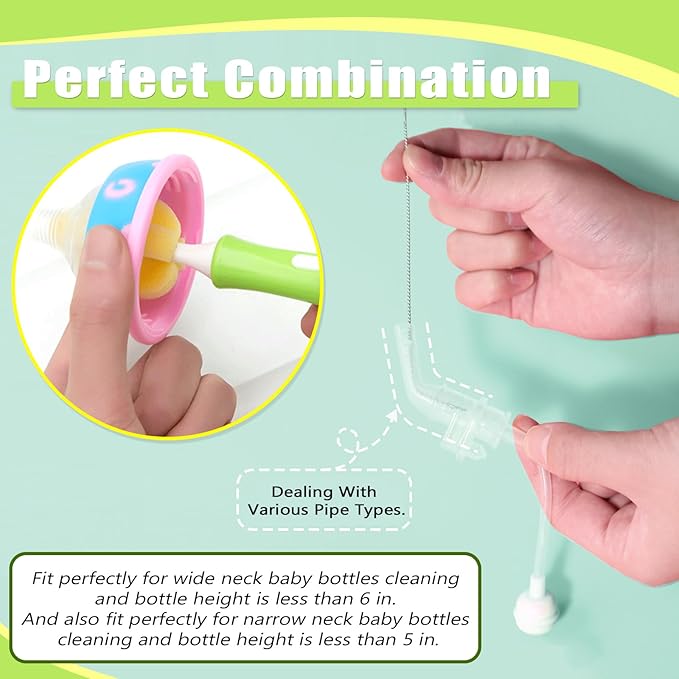 INVODA 12PCS Sponge Nipple Bottle Brushes, Baby Bottle & Nipple Cleaner with 4 Replacement Heads & 4 Straw Brushes (Yellow)