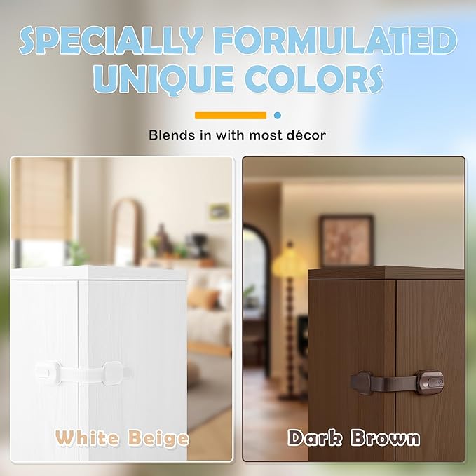 Baby Safety Strap Locks Child Safety Cabinet Proofing Child Proof Drawer Locks, Multi-Purpose Easy Install, White