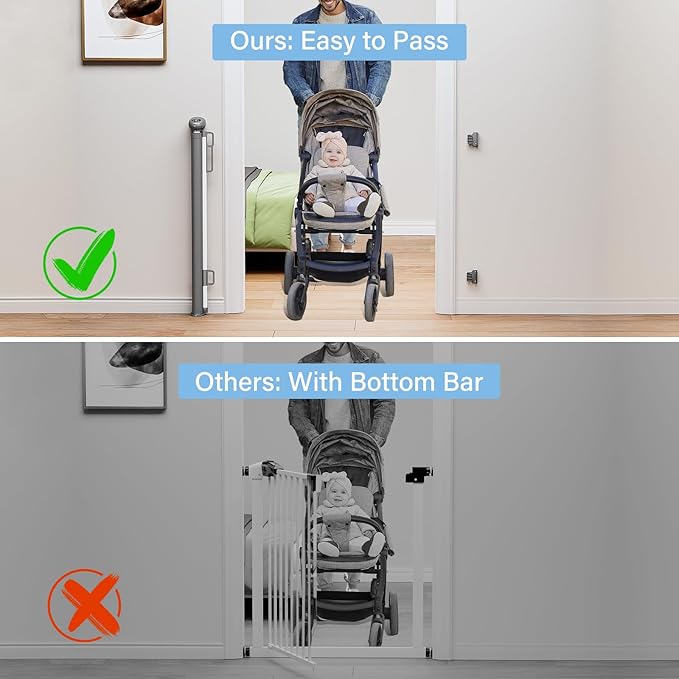PRObebi Retractable Baby & Dog Gate - Extends to 54" Wide, 34" Tall - Stair, Doorway & Hallway Use
