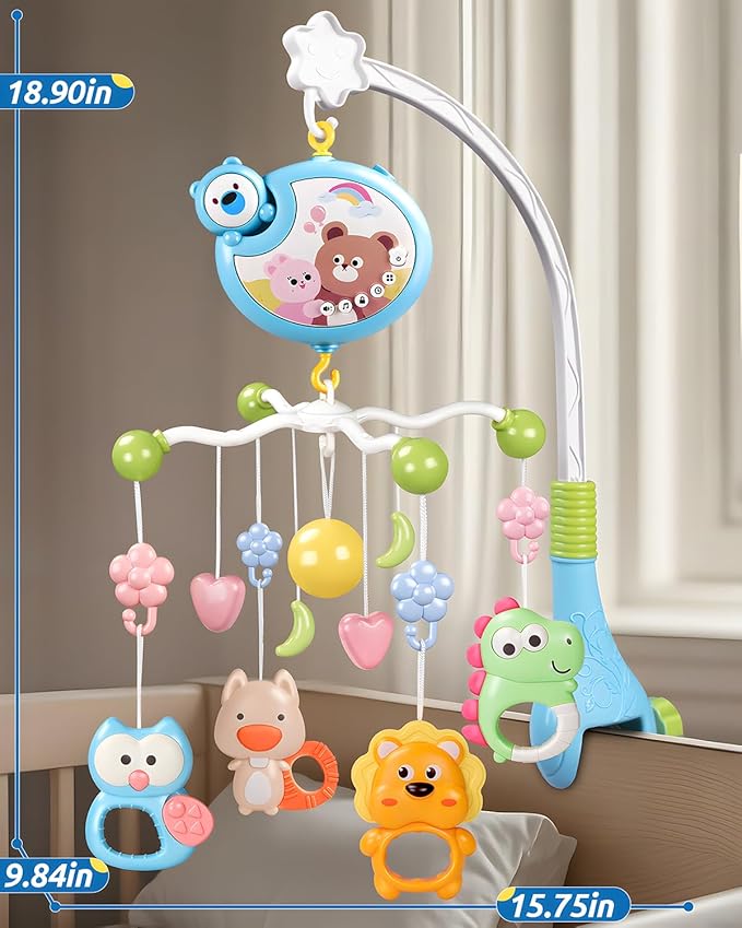 Crib Mobile With Music And Lights, Mobiles For Cribs, Baby Mobile Arm Toys Hanging For Bassinets Girls Boys, Nursery Musical Space Portable Infant Mobiles Clip On Pack And Play Hanger 0-6 Months