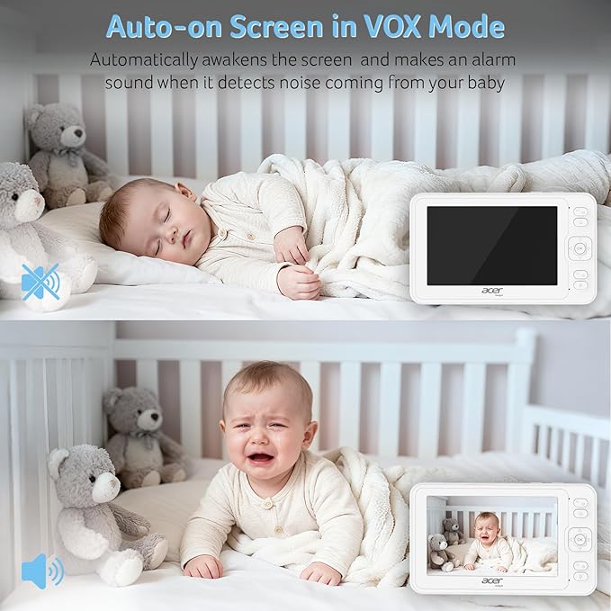 acer Video Baby Monitor 5” LCD Screen Monitor No WiFi with 1080P Camera and Audio for Crib 1000ft Range Remote Pan Tilt Night Vision, Temperature Sensor, 8 Lullabies, 2-Way Talk, Video Recording, VOX