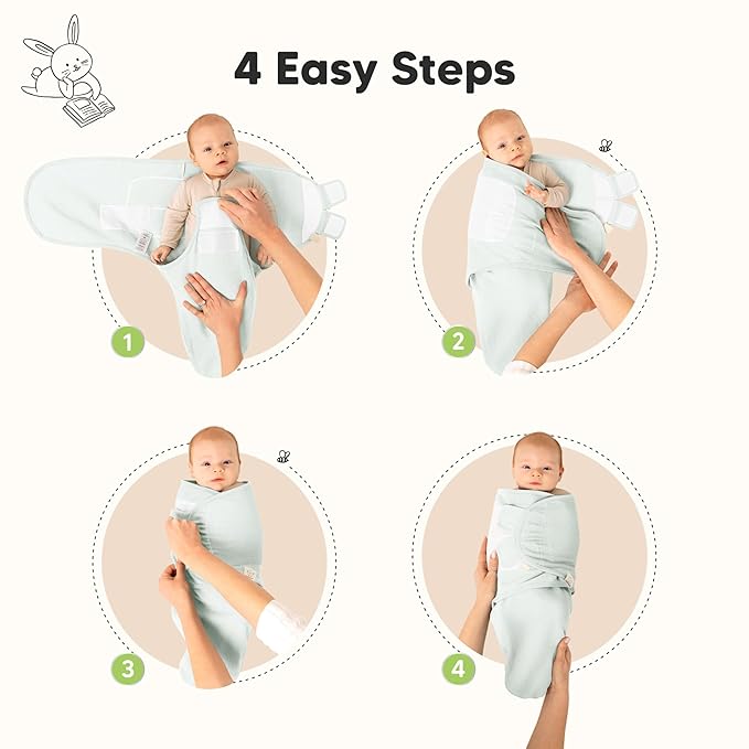 3-Pack Organic Swaddles for Newborns, Baby Sleep Sacks 0-3 Months - Baby Swaddle Wrap, Newborn Wearable Blanket, Infant Sleep Sack for Girls, Boys, Soft & Snug, Large Hook & Loop Closure (Glacier)
