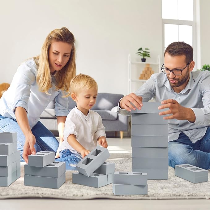 Deekin 30 Pcs Foam Brick Building Blocks for Kids Thick Blocks Foam Large Fake Brick Construction Toy for Stacking Construction, 8 x 4 x 2.4 in (Square Holes)