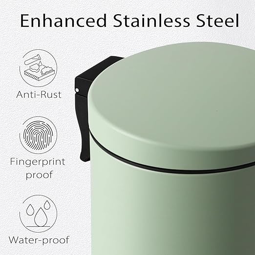 TIPGO Small Trash Can with Lid Soft Close, 4.5 Liters / 1.2 Gallon Bathroom Garbage Can, Mini Step Trash Bin, Stainless Steel Wastebasket for Bathroom, Bedroom, Office (Green)
