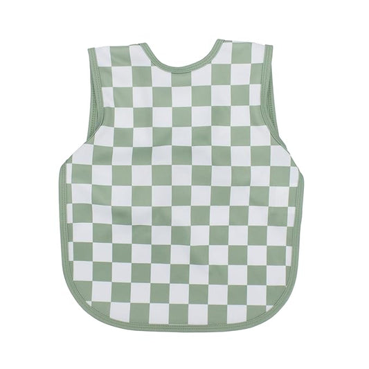 BapronBaby Sage Checkerboard Bapron - No Neck Tie Safer Bib for Baby & Toddler - Soft Waterproof Stain Resistant - Machine Washable - Sz Preschool 3-5yrs