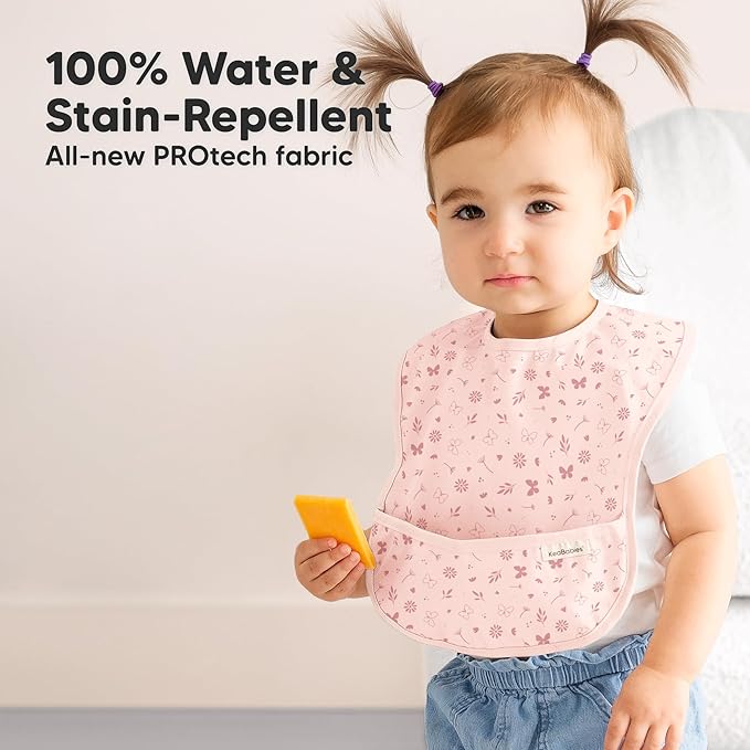 3-Pack Waterproof Baby Bibs for Eating - Lightweight Toddler Feeding Bibs with Large Food Catcher, Mess Proof, Food-Grade Baby Eating Essentials, Easy to Put On & Clean (Butterflies)