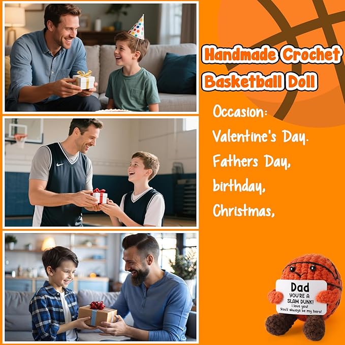 Dad Birthday Gifts from Daughter Son Wife - Cool Handmade Crochet Small Basketball Decor, Ideal Fathers Day for Dad Father Daddy New Dads, I Love You Gift for Dads