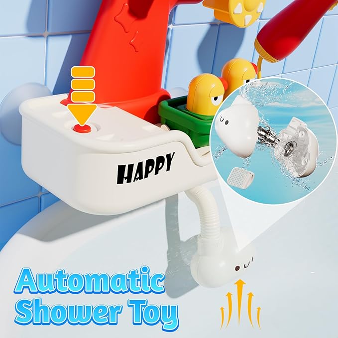 FlowFun Bath Toy Set: Electric Shower with 360° Rotate, Rocket Whistle, Cute Car Toy & Little Yacht | Interactive Water Play Kit for Toddlers 18 Months +