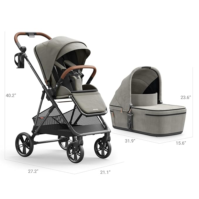 MAMAZING Air Lux Baby Stroller with Bassinet & Infant Car Seat Adapter, Lightweight Compact Carbon Fiber Frame, One-Hand Fold, Reversible Seat, Space-Saving Storage