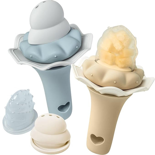 Moonkie Baby Fruit Feeder, BPA Free Silicone Food Feeder for Infant Self Feeding, Mesh Feeder with Two Pouches, Baby Shower Gifts 4 Months+, 2 Pack (Without Freezer Tray)