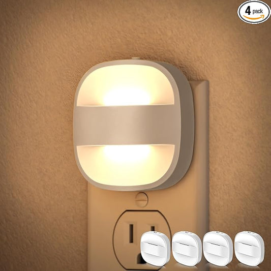DORESshop Led Night Lights Plug Into Wall, 4 Packs Plug in Night Light Dimmable Mini with Auto Dusk to Dawn Sensor, 3000K Foldable Plug Nightlight Adjustable Brightness for Bedroom,Stairs,Hallway,
