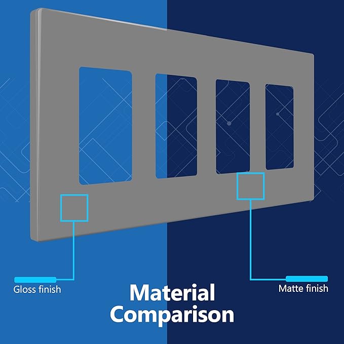 LIDER Matte Finish Decorator Switch Cover, Screwless Wall Plate, Mid-Size 4-Gang 4.88" x 8.58", Unbreakable Polycarbonate Thermoplastic, UL Listed, LSWP-34M-GY, Gray