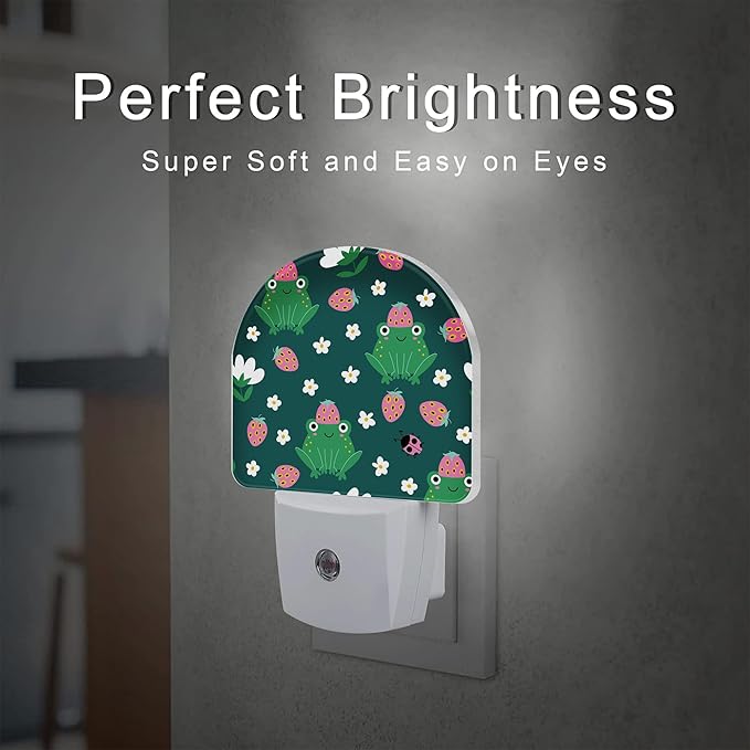 Strawberry Frogs with Daisies Flowers Night Light Plug into Wall,Cute Childish Frog Dusk to Dawn Night Light Plug in,0.5w Energy Saving NightLight for Kids Boys Girls Home Decor