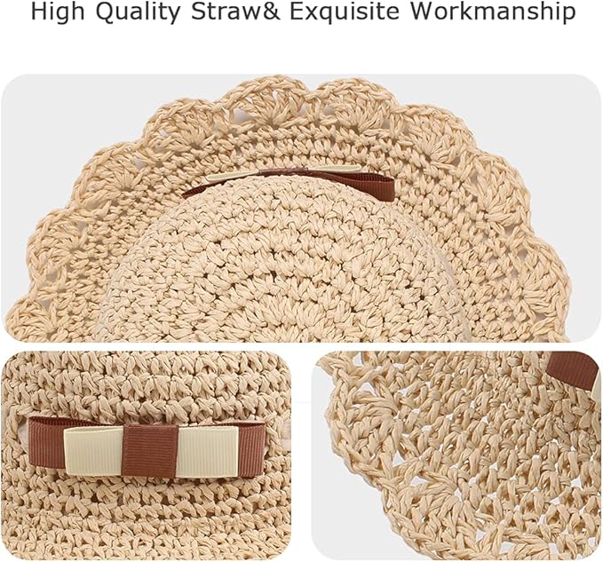 Baby Girl Straw Hat Outdoor Baby Sun Protection Hats Summer Bowknot Beach Cap for Infant Toddler Girls