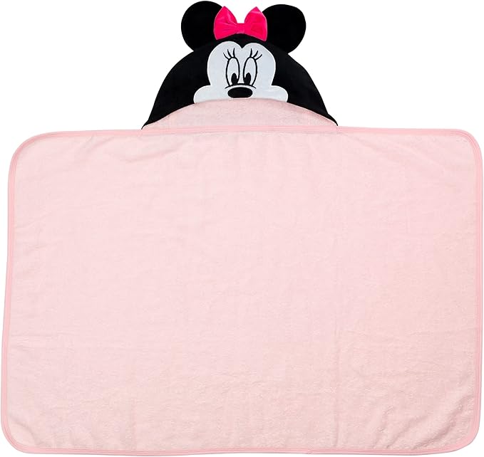 Lambs & Ivy Disney Baby Minnie Mouse Pink Cotton Hooded Baby Bath Towel
