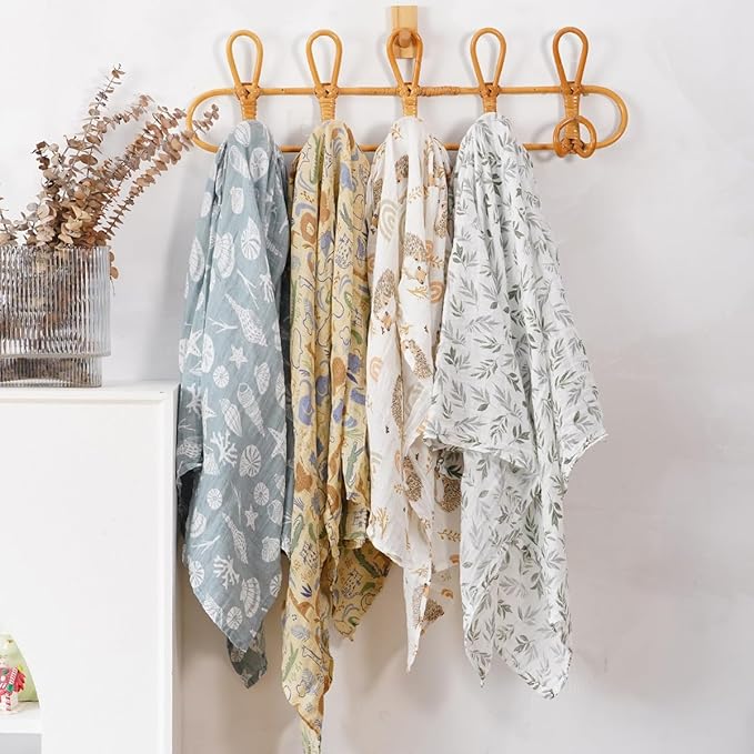 4 Set Muslin Swaddle Blankets for Newborn Baby Boys, Girls,Receiving Blankets-Cute Soft Print Baby Towel Wrap 120x110cm Baby (Animal)