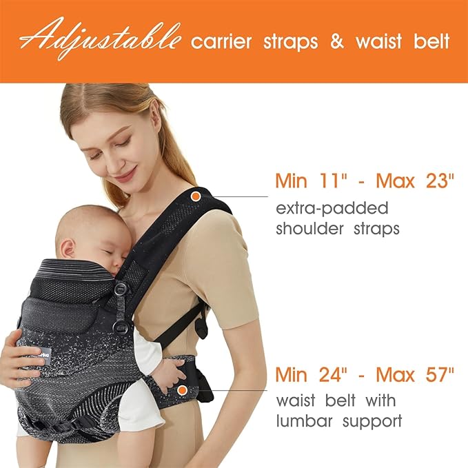 Ergonomic 4-in-1 Baby Carrier Newborn to Toddler - with Lumbar Support - for Children 8-33 Pounds - 360 Degree Baby Wearing - Inward & Outward Facing - (Black)