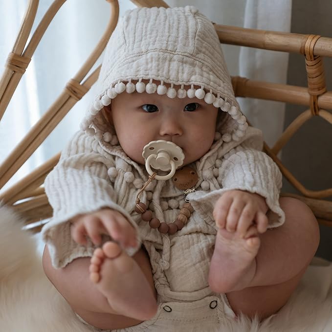 FRIGG Daisy SilkySoft Silicone Baby Pacifier | Made in Denmark | BPA-Free (Cappuccino/Cream, 0-6 Months)